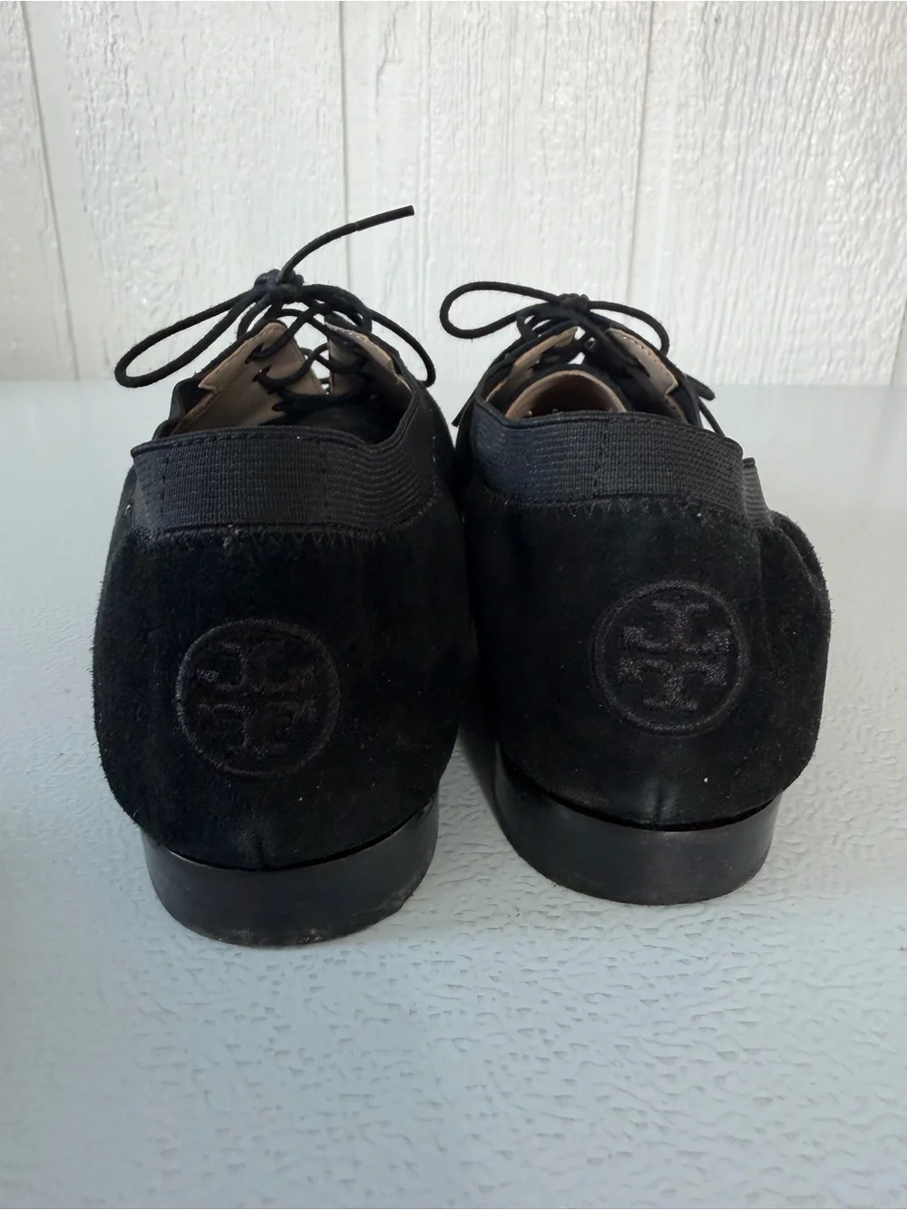 Tory Burch Black Suede Lace Up Oxford Shoes Loafers Size 8.5